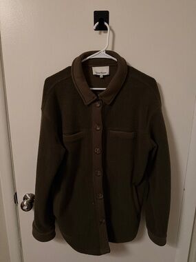Heartloom Olive Green Teddy Fleece Button Jacket